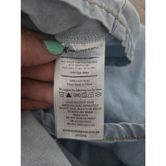 Women's One Teaspoon Mini Romper Jumpsuit Denim Chambray Light Wash Blue  Cotton - Picture 7 of 8